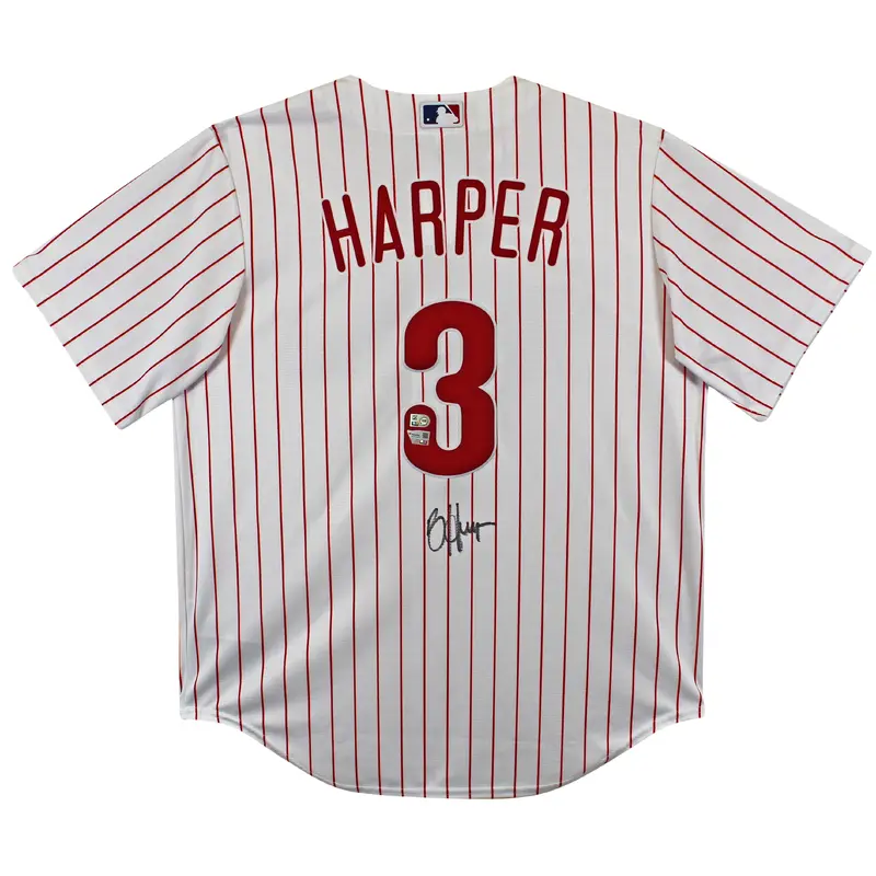 Phillies Bryce Harper Signed White Nike Pinstripe Jersey MLB & Fanatics