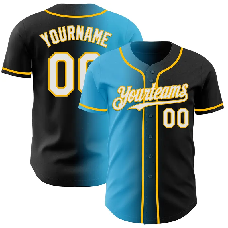 Custom Black White Sky Blue-Gold Authentic Gradient Fashion Baseball Jersey