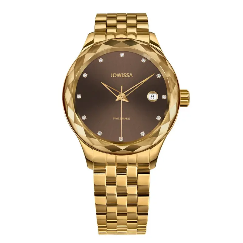 TIRO, Brilliant-Cut, Gold Plated Swiss Quartz Watch, 18MM Band - Chestnut Brown Dial