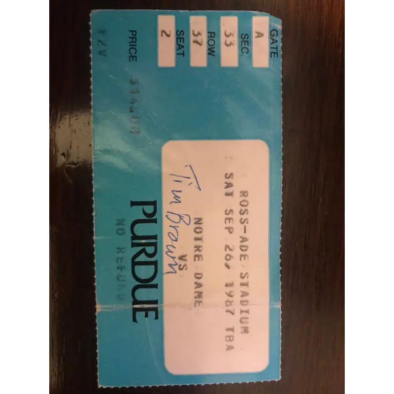 1987 Notre Dame vs Purdue Football Ticket Stub