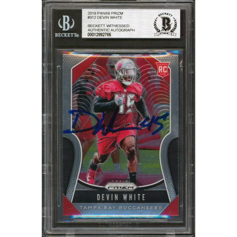 Buccaneers Devin White Signed 2019 Panini Prizm #312 Rookie Card BAS Slabbed
