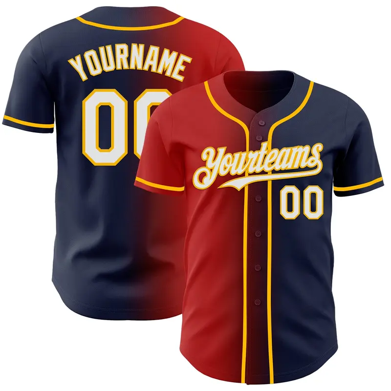 Custom Navy White Red-Gold Authentic Gradient Fashion Baseball Jersey