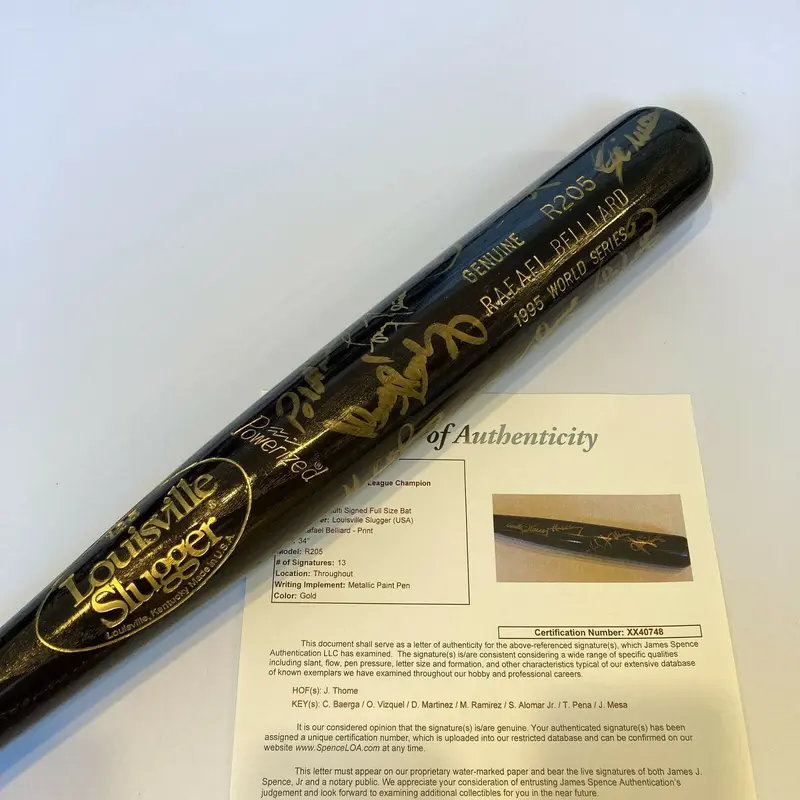 1995 Cleveland Indians Team Signed World Series Game Issued Bat Jim Thome JSA