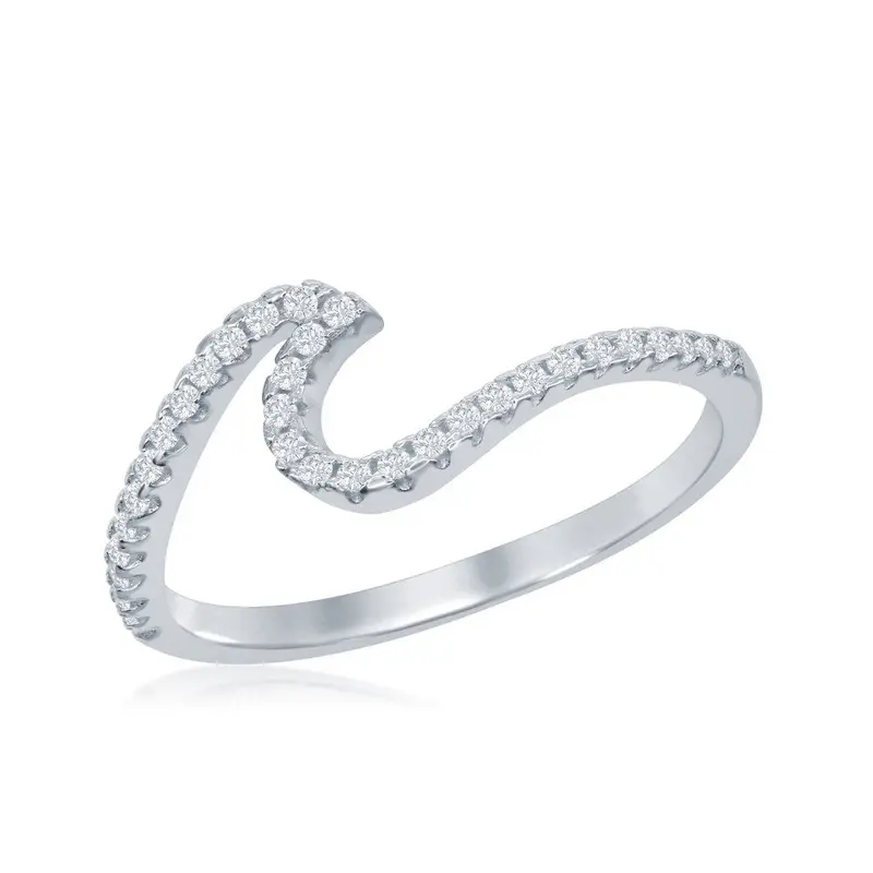 Sterling Silver, Cubic Zirconia Wave Design Ring