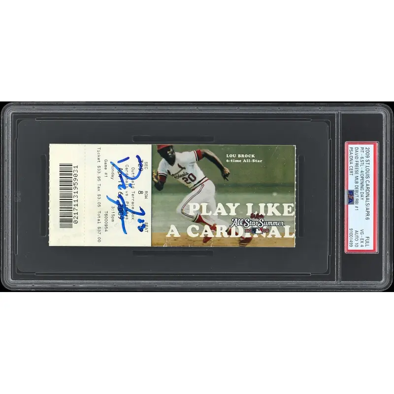 David Freese MLB Debut Signed Full Ticket PSA 10 Gem Mint April 6, 2009