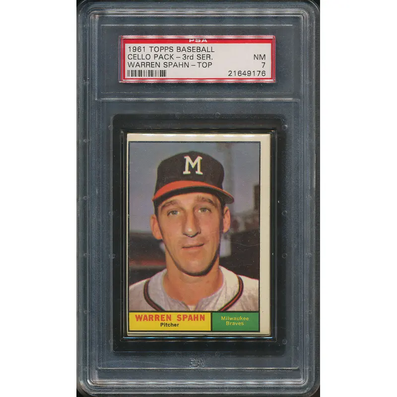 1961 Topps Baseball Unopened Cello Pack PSA 7 Spahn Top