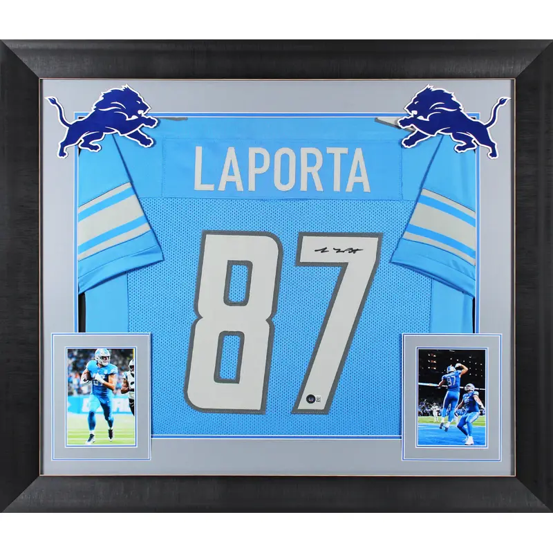 Sam Laporta Authentic Signed Blue Pro Style Framed Jersey BAS Witnessed 2