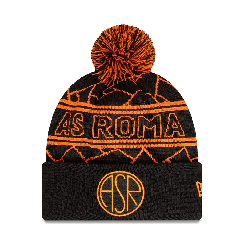 AS Roma Black Sport Knit Beanie Hat Black & Orange