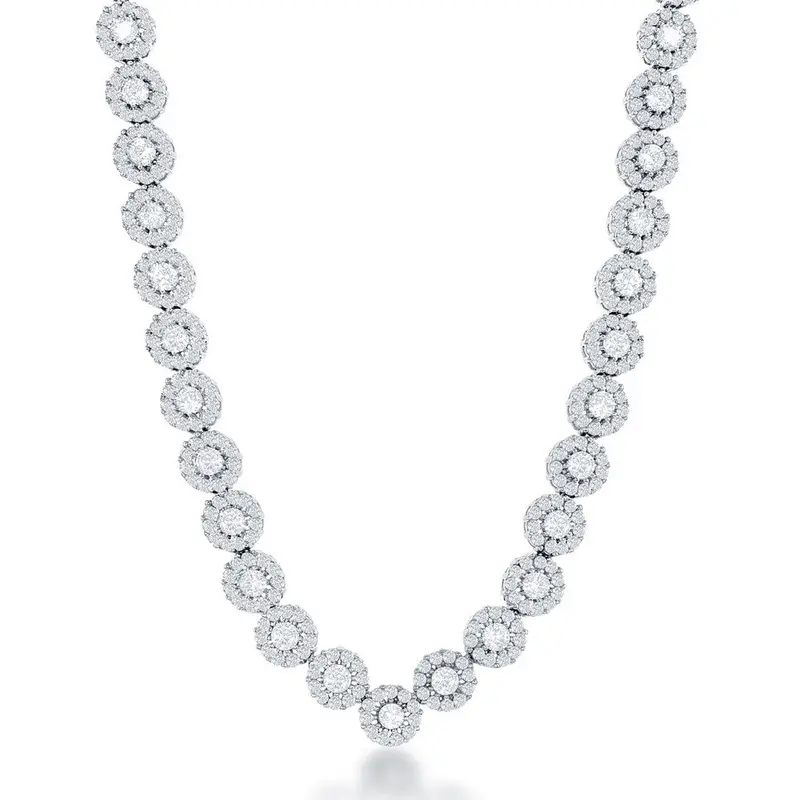 Sterling Silver, CZ Disc Tennis Necklace