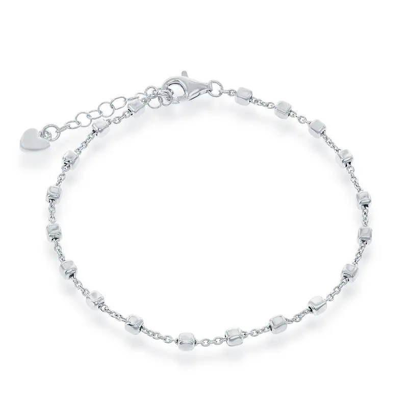 Sterling Silver Small Square Bead Bracelet