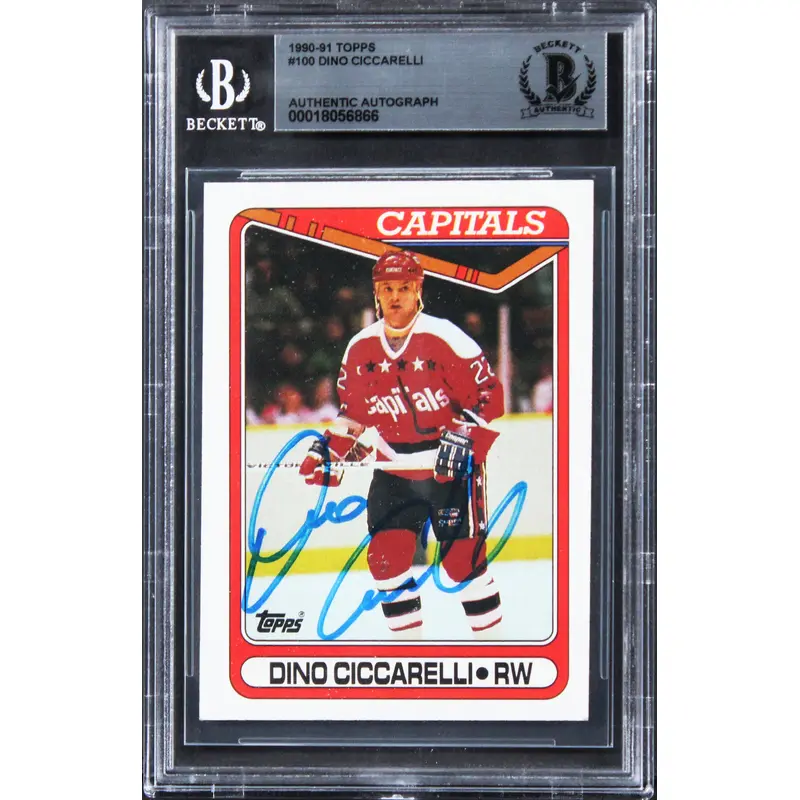 Capitals Dino Ciccarelli Authentic Signed 1990 Topps #100 Card BAS Slabbed