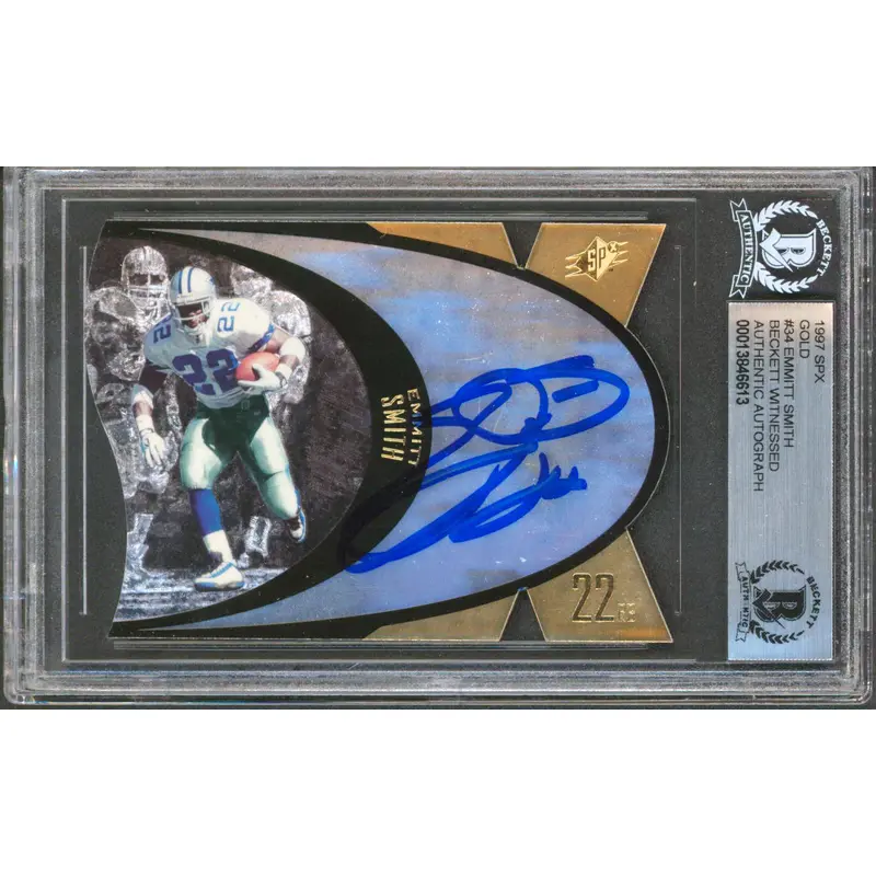 Cowboys Emmitt Smith Authentic Signed 1997 SPX Gold #34 Card BAS Slabbed