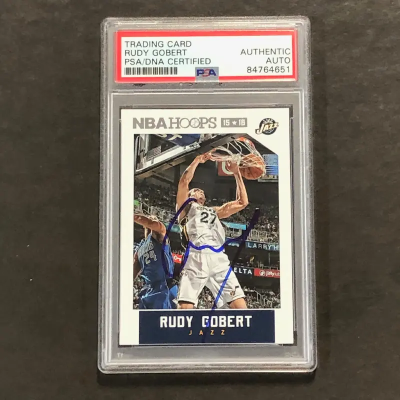 2015 NBA Hoops #138 Rudy Gobert Signed Card AUTO PSA Slabbed Jazz