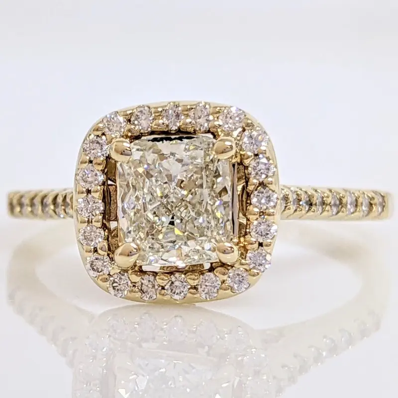 14K 1.68 CARAT TOTAL WEIGHT SI1 J DIAMOND CUSHION HALO ESTATE RING 3.4 GRAMS