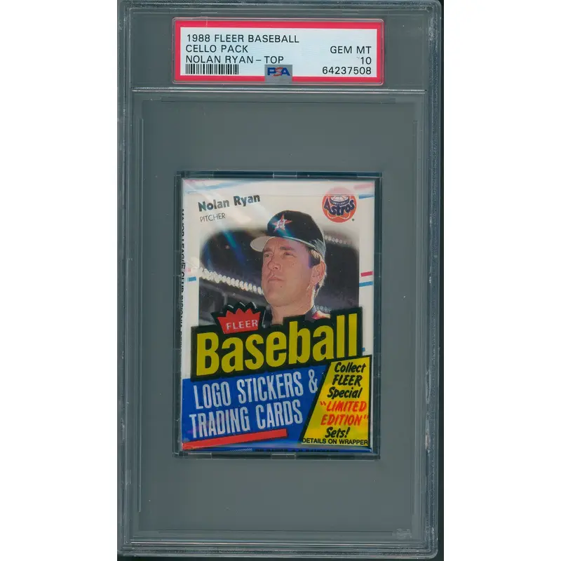 1988 Fleer Baseball Unopened Cello Pack PSA 10 Nolan Ryan Top *7508