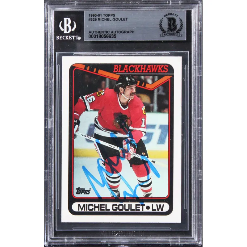 Blackhawks Michel Goulet Authentic Signed 1990 Topps #329 Card BAS Slabbed