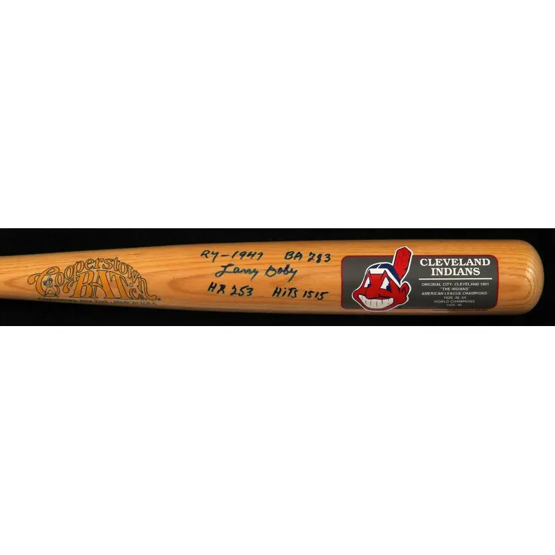 RARE Larry Doby Signed Heavily Inscribed Career Stats Cooperstown Bat JSA COA