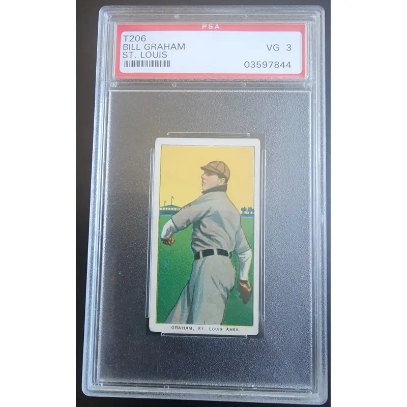 Bill Graham 1909-11 T206 Piedmont 350/25 Throwing St. Louis PSA 1 Poor