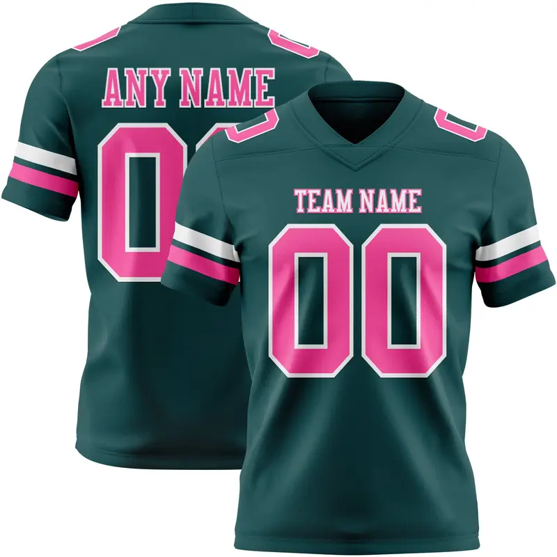 Custom Midnight Green Pink-White Mesh Authentic Football Jersey