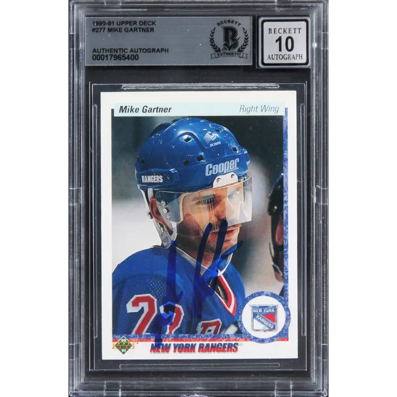 Rangers Mike Gartner Signed 1990 Upper Deck #277 Card Auto 10! BAS Slabbed