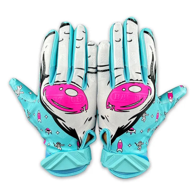 New Battle Cloaked "Alien" Blue and White Football Receiver Gloves - Adult Large