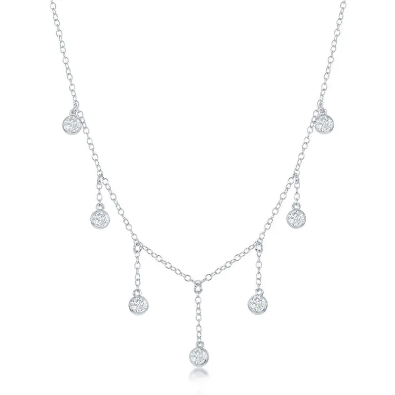Sterling Silver Dangling Bezel-Set CZ's Necklace