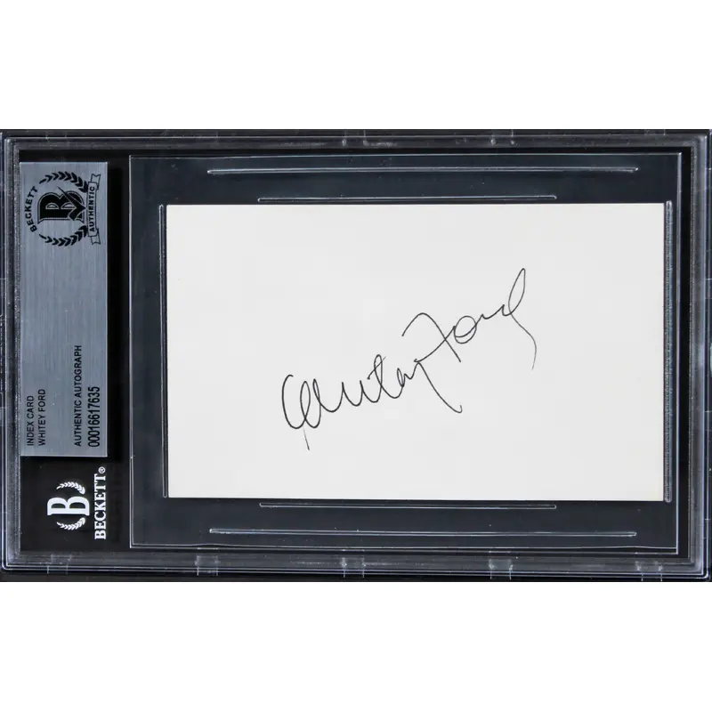 Yankees Whitey Ford Authentic Signed 3x5 Index Card Autographed BAS Slabbed