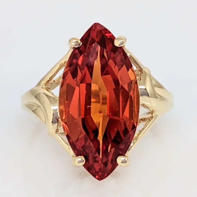 14K SYNTHETIC ORANGE SAPPHIRE MARQUISE 10X20 ESTATE RING 5.9 GRAMS