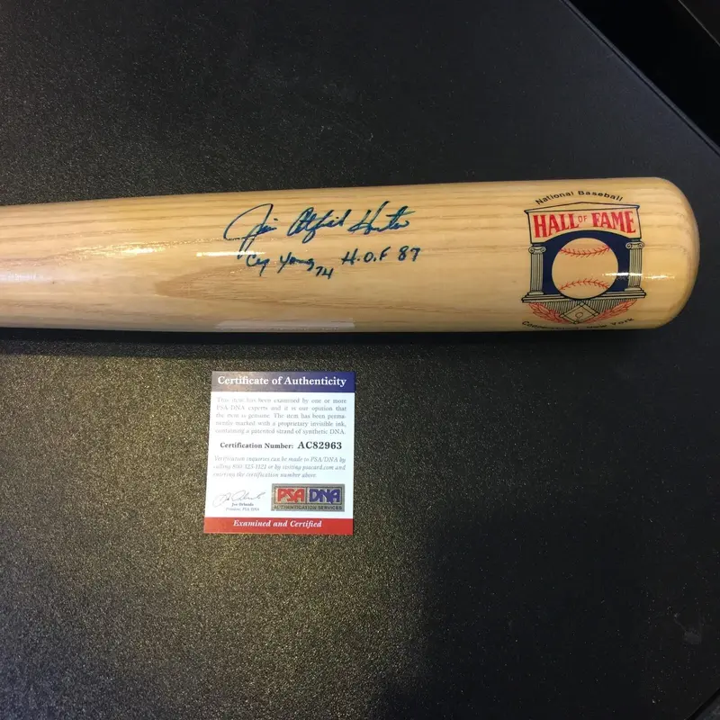 RARE Catfish Hunter Signed Inscribed " Cy Young 74 HOF 87" Baseball Bat PSA DNA