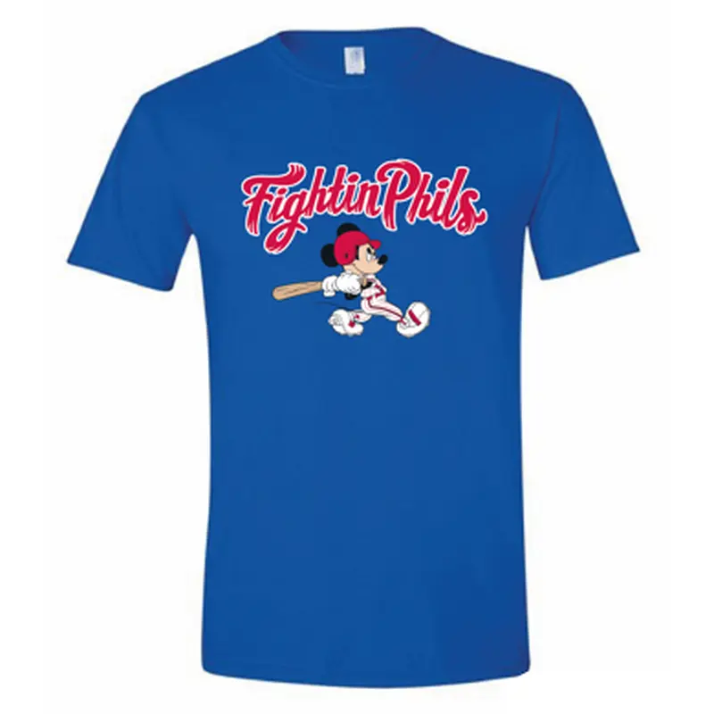 OT Sports Mickey Mouse Batting Royal Adult T-Shirt