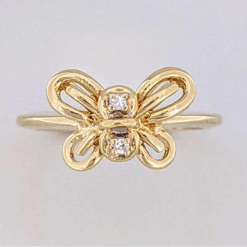 14K DIAMOND ROUND (2) BUTTERFLY ESTATE RING 3.5 GRAMS