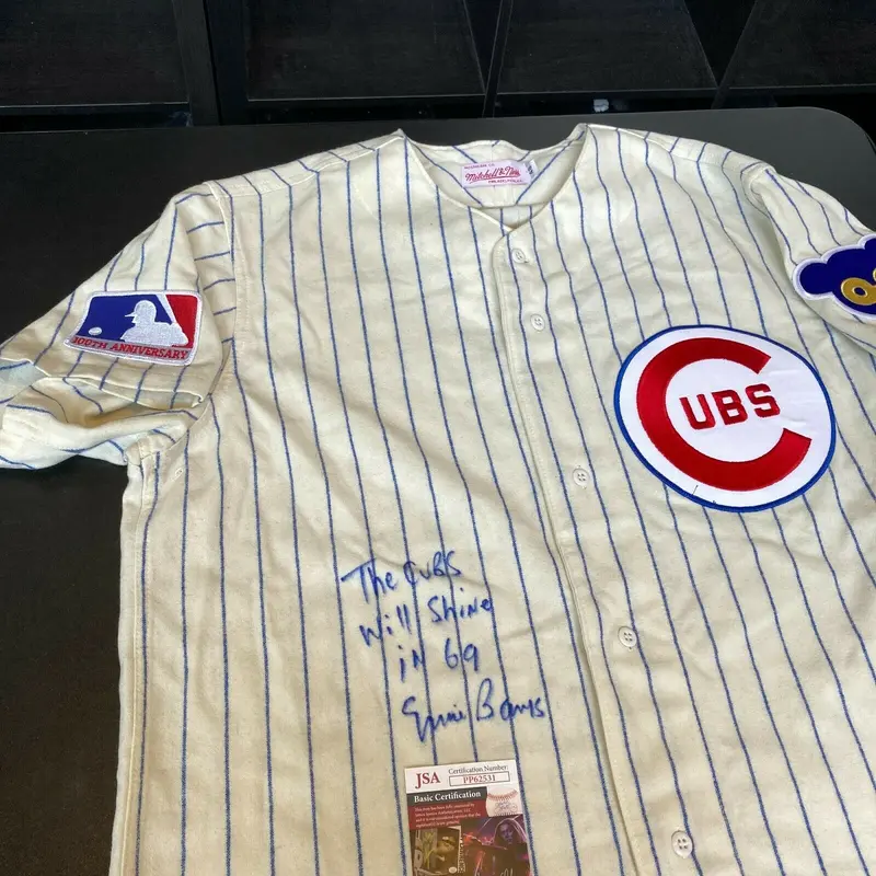 Ernie Banks "The Cubs Will Shine In '69" Signed Chicago Cubs Game Jersey JSA COA