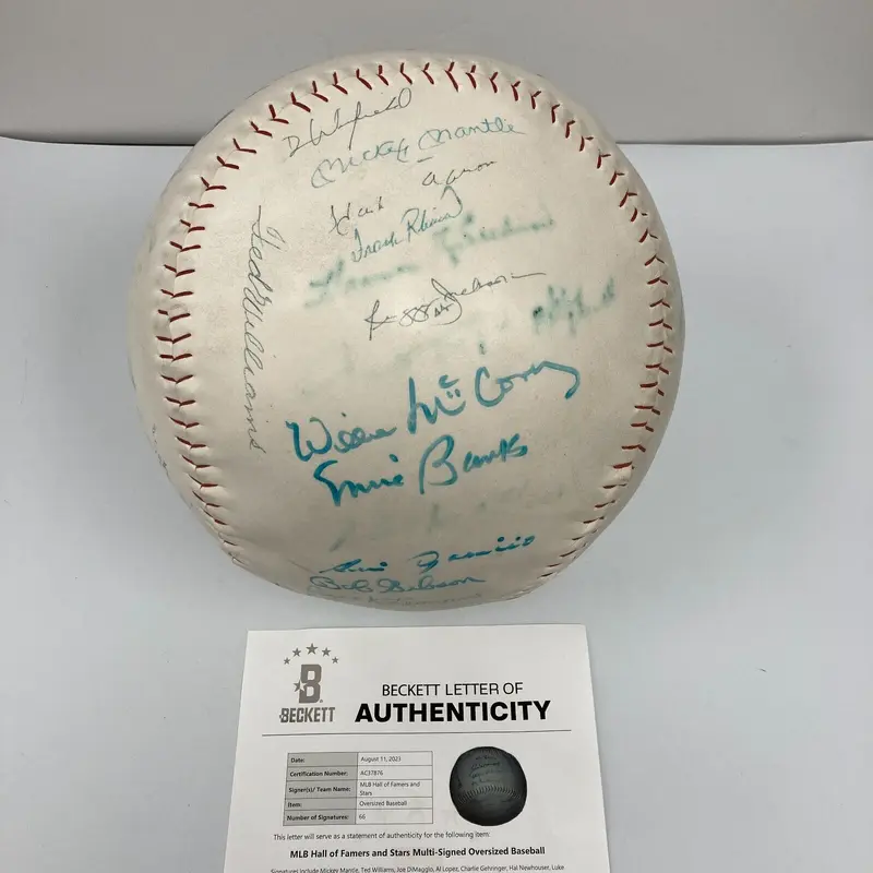 Mickey Mantle Joe Dimaggio Ted Williams Signed Jumbo Baseball 66 Sigs Beckett