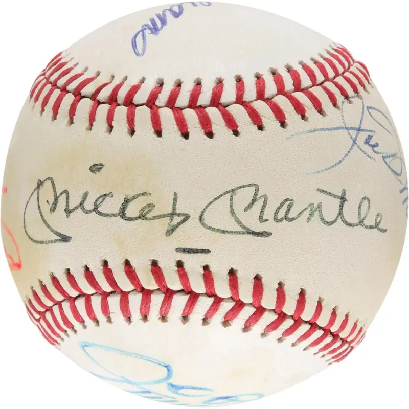 Mickey Mantle Joe Dimaggio Ted Williams Willie Mays & Aaron Signed Baseball PSA