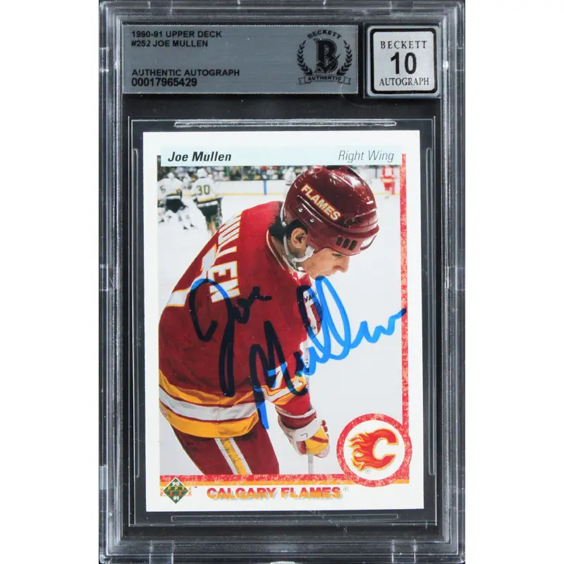 Flames Joe Mullen Signed 1990 Upper Deck #252 Card Auto Graded 10! BAS Slabbed