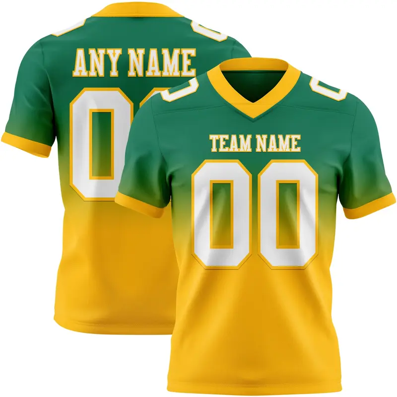 Custom Kelly Green White-Gold Mesh Authentic Fade Fashion Football Jersey