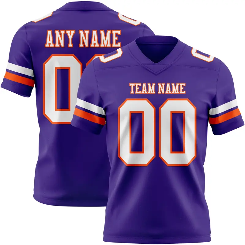 Custom Purple White-Orange Mesh Authentic Football Jersey