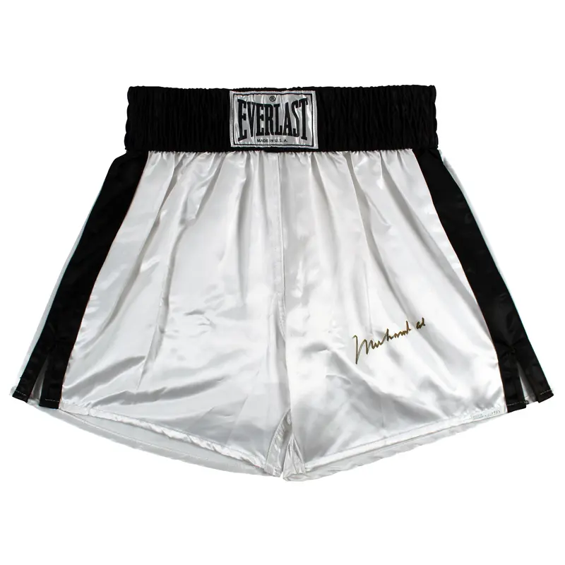 Muhammad Ali Authentic Signed White Everlast Boxing Trunks BAS #AB14662