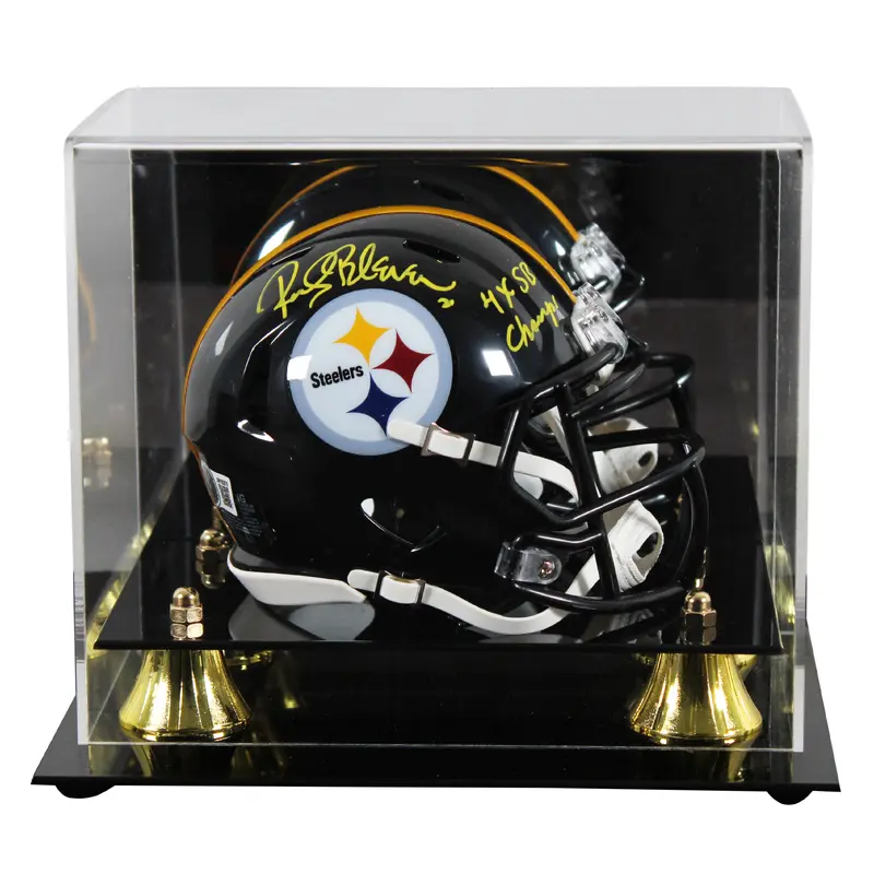 Steelers Rocky Bleier "4x SB Champs" Signed Speed Mini Helmet W/ Case BAS Wit