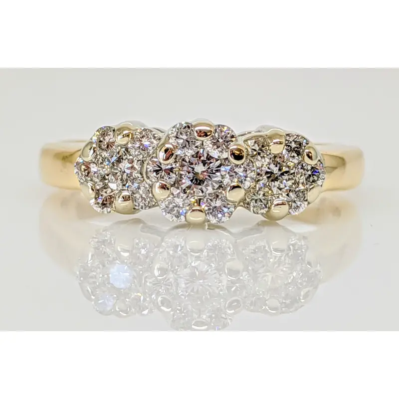 14K .50 CARAT TOTAL WEIGHT SI1 G DIAMOND ROUND (19) CLUSTER ESTATE RING 3.4 GRAMS