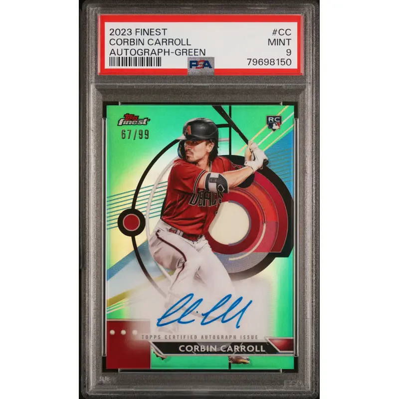 Corbin Carroll 2023 Topps Finest GReen Refractor Auto #67/99 PSA 9 Mint