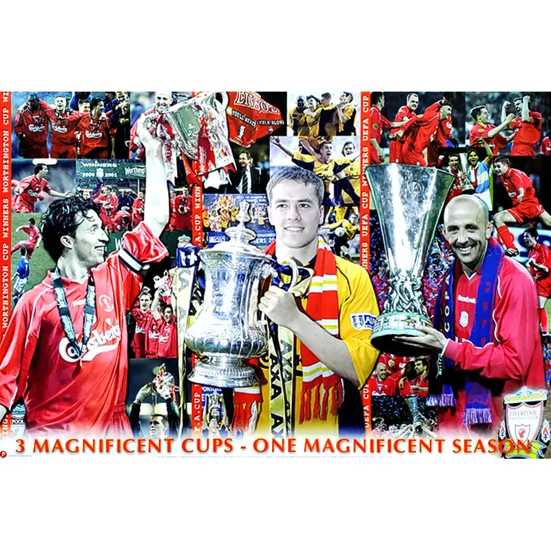 Liverpool FC "Three Cups" Magnificent Season Commemorative Poster - U.K. 2001