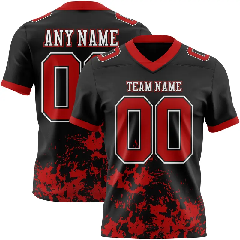 Custom Black Red-White Splash Mesh Authentic Football Jersey