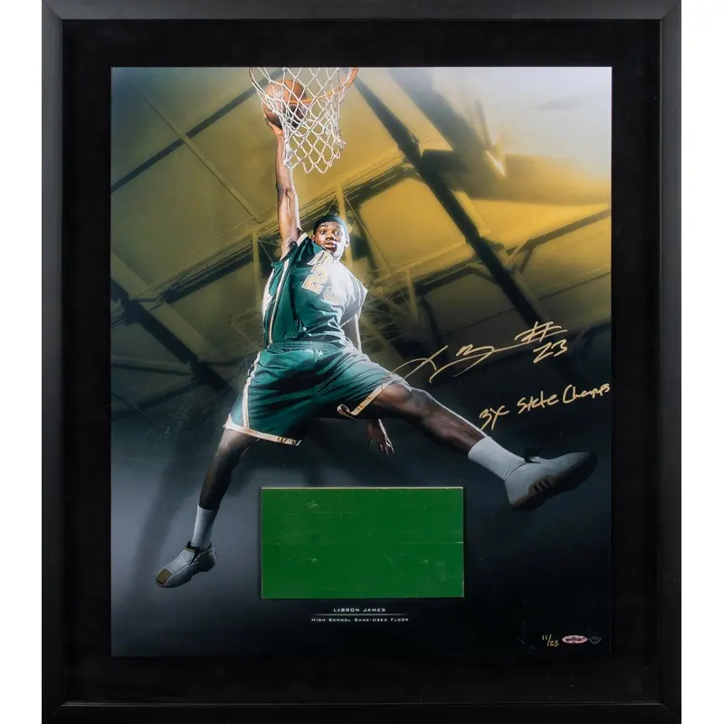 LeBron James Pre Rookie Signed Inscribed St. Mary Game Used Floorboard UDA COA