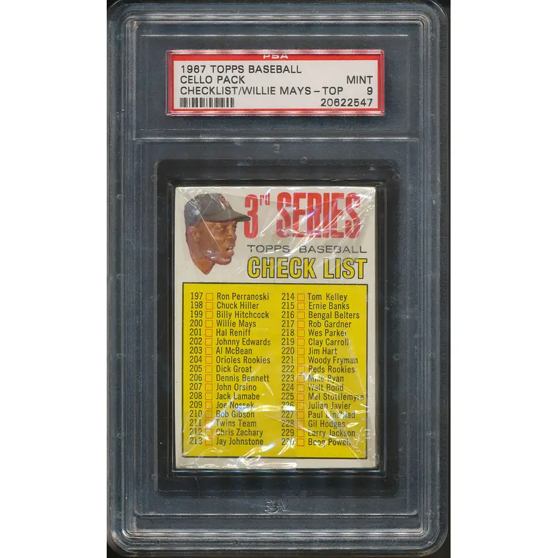 1967 Topps Baseball Unopened Cello Pack PSA 9 Mays CL Top