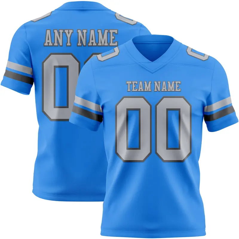 Custom Powder Blue Gray-Steel Gray Mesh Authentic Football Jersey