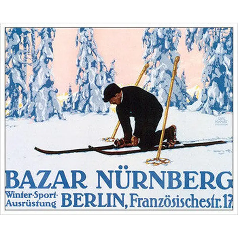 Cross-Country Skiing "Bazar Nurnberg" Art 1912 Vintage Poster Reprint