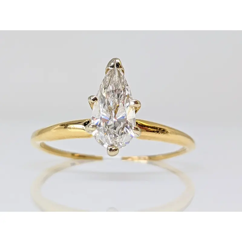 14K .70 CARAT TOTAL I1 F DIAMOND PEAR SHAPE SOLITAIRE ESTATE RING 1.6 GRAMS