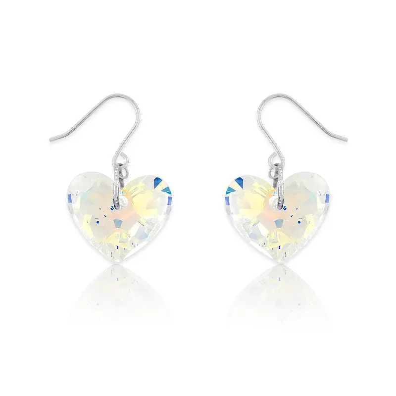 Sterling Silver AB Swarovski Crystal Wide Heart Earrings