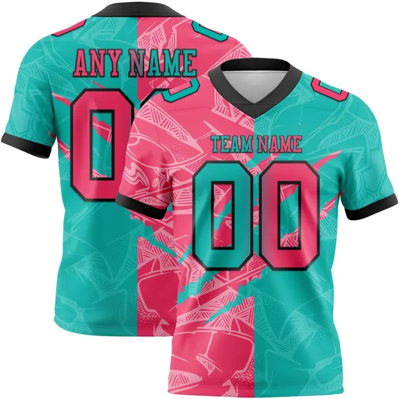 Custom Aqua Neon Pink-Black Mesh Authentic Gradient Fashion Scratch Football Jersey